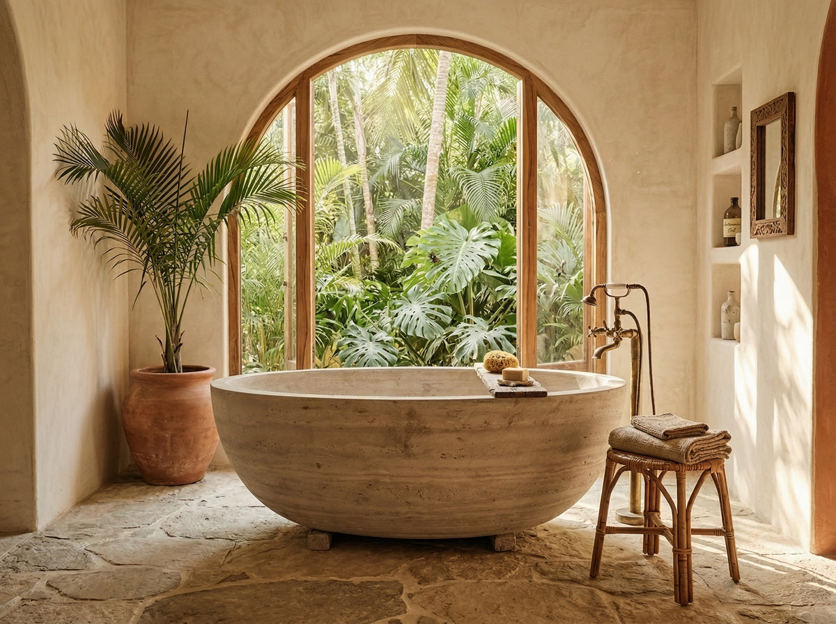 Bañera de travertino arenado