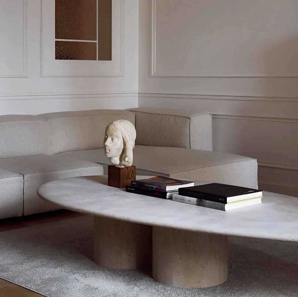 Travertine Coffee Table - Droplet alternate view - marble texture and finish