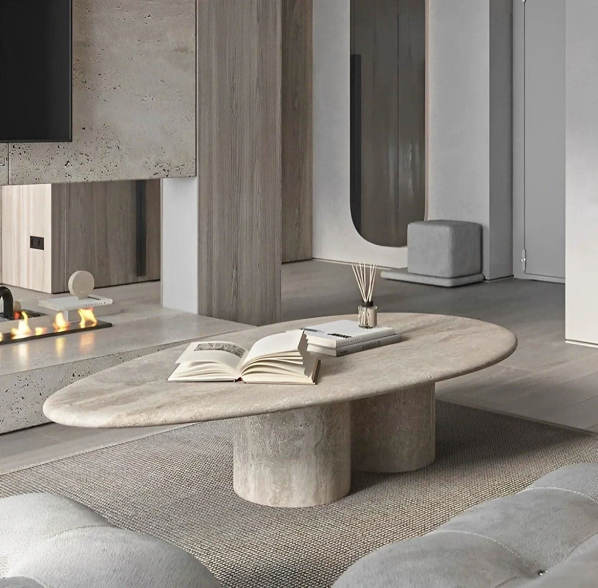 Travertine Coffee Table - Droplet - detail view showing craftsmanship